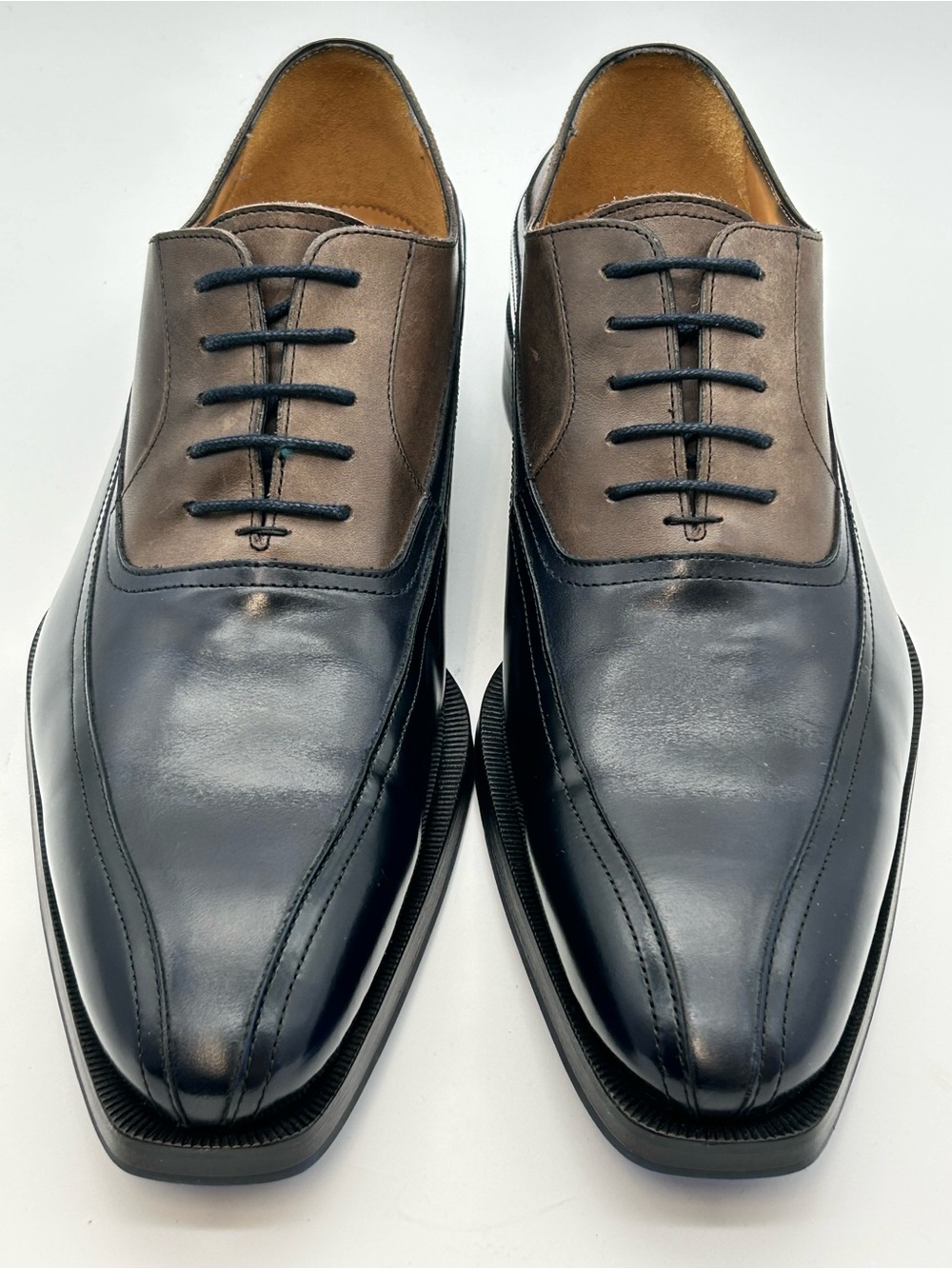 John Fluevog Two-Tone Leather Oxfords in Black and Brown size 12